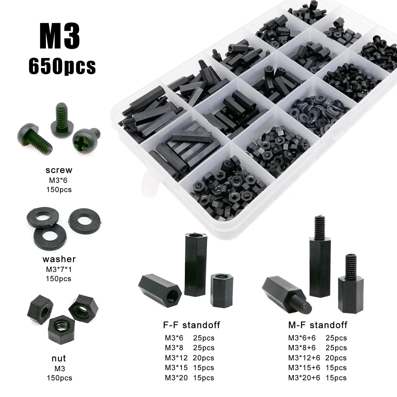 445/1300 шт./компл. M2 5 M3 M4 PCB Материнская плата черная пластиковая нейлоновая