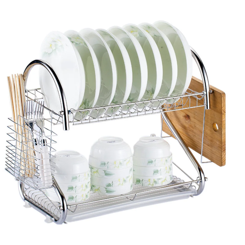 

Stainless Steel Dish Drain Rack Double Layer Storage Stand Practical Kitchen Storage Shelf for Home (Silver)