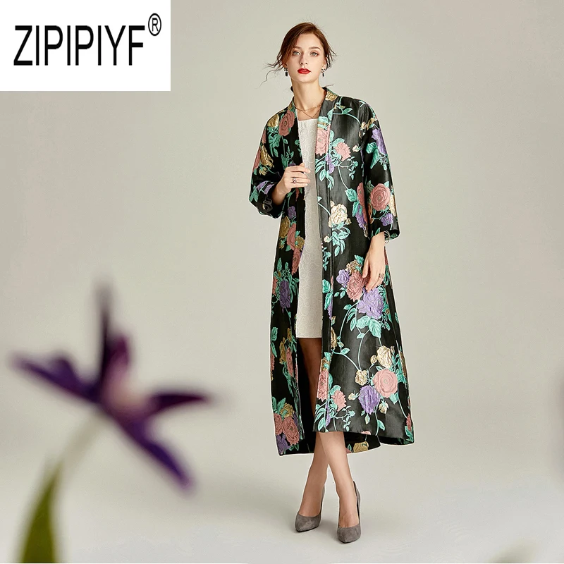 

Noble Fashion 2019 Autumn Women Trenches Long Sleeve Cardigan Loose Floral Printing Embroidery Coats Street Style Coats Z2950