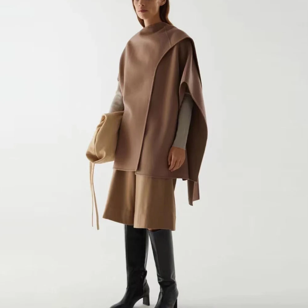 

Winter Spring New Solid Cape For Women Loose Coat 2022 Poncho Wool Coats Women Cloak Warm Outwear 100% Wool