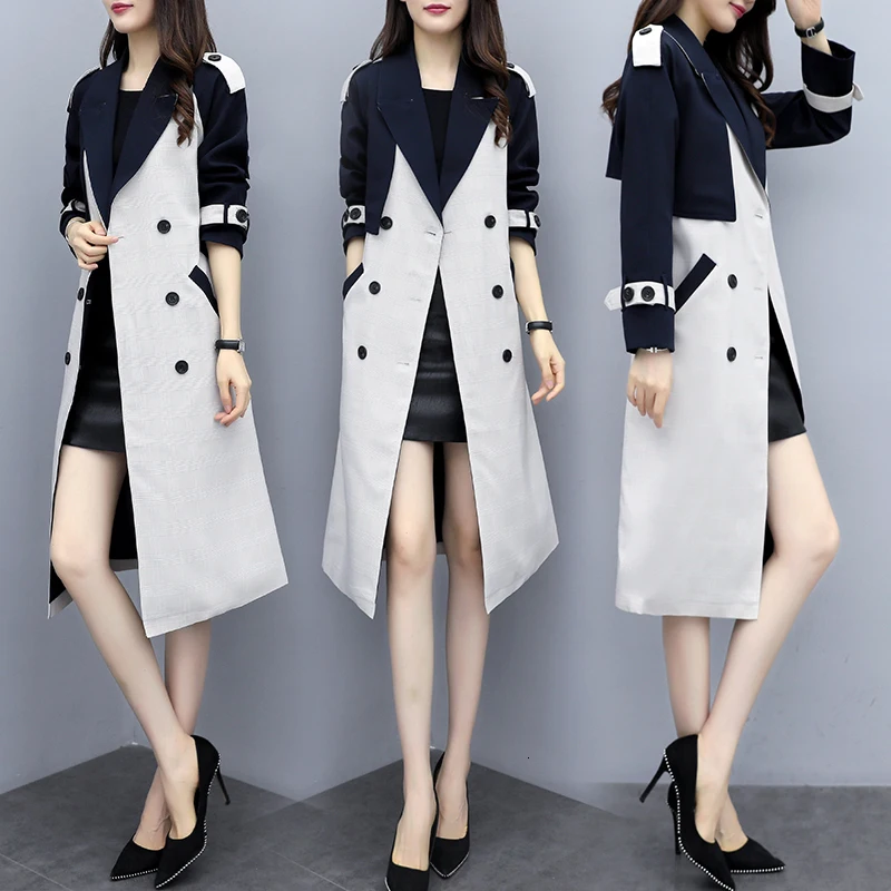 

2019 The New Autumn White Trench Coat Women Long Sleeve V-Neck Vintage Korean Fashion Elegant Ladies Long Cloak Streetwear