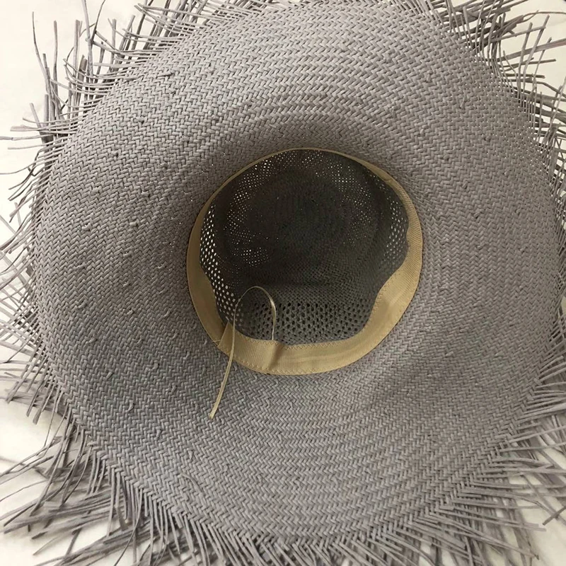 

Casual New Handmade Women Straw Sun Hat Large Wide Brim Girl High Quality Natural Raffia Panama Beach Straw Sun Caps For Holiday