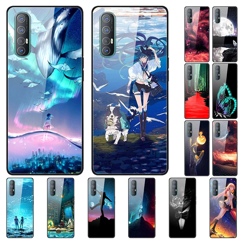 

Case For OPPO Reno 3 Pro Back Phone Cover Black TPU Silicone Bumper With Tempered Glass Series 3
