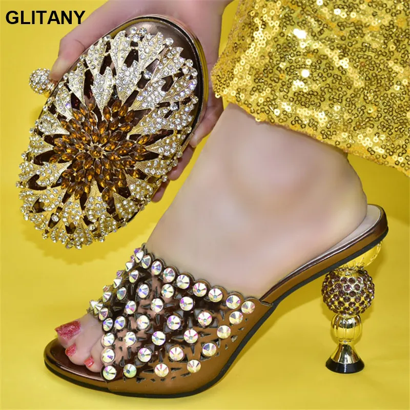 

Latest Design African Women Shoes and Bag Set Decorated with Rhinestone Shoes and Bag for Party Wedding Luxery Shoes Women