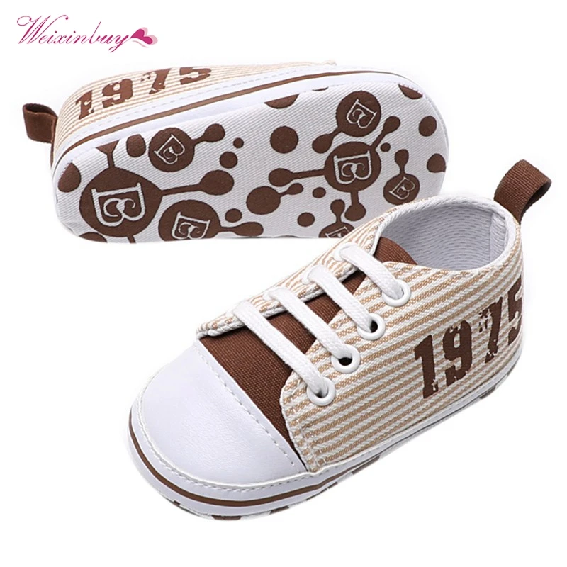 First Walkers Soft Baby Shoes Spring/Autumn Fashion Strip Handmade Canvas Sneakers 0-18M |
