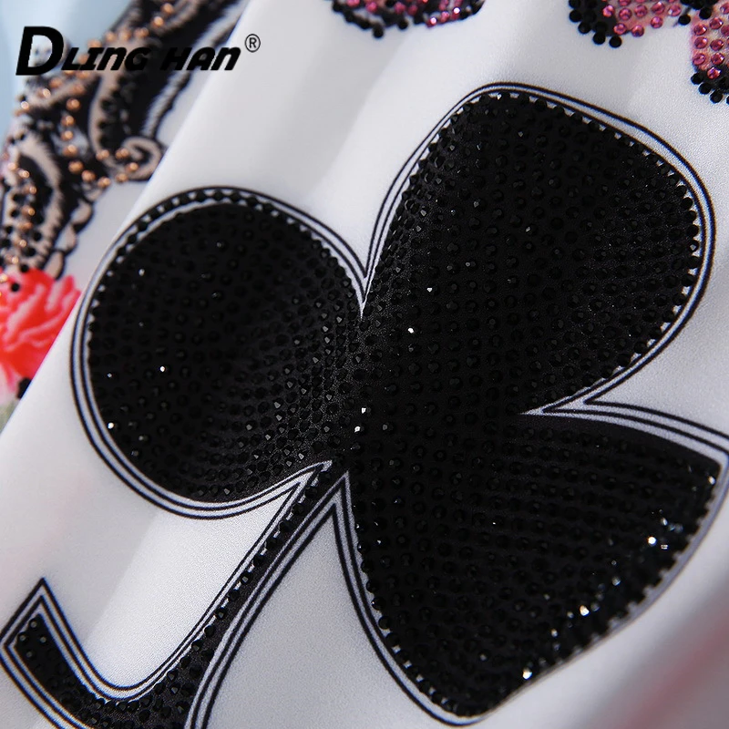 

DLINGHAN Fashion Diamonds Print T-shirt Top + High waist Shorts Casual Two-piece set Summer Women New