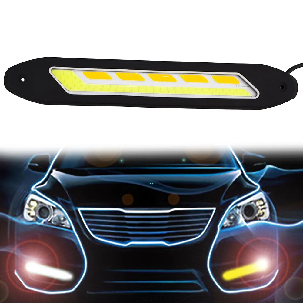 

2PCS Flexible Waterproof White to Yellow Car Head Light LED Daytime Running Lights COB DRL Fog Lights With Turn Signal Light DJ