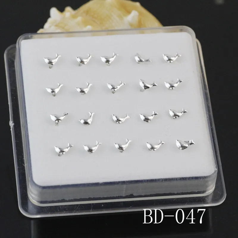 

20PCS/Box Dolphin Shape Lovely Body Jewelry Nose Studs Nose Piercing Smooth Nose Rings For Women Ear Piercing Gifts