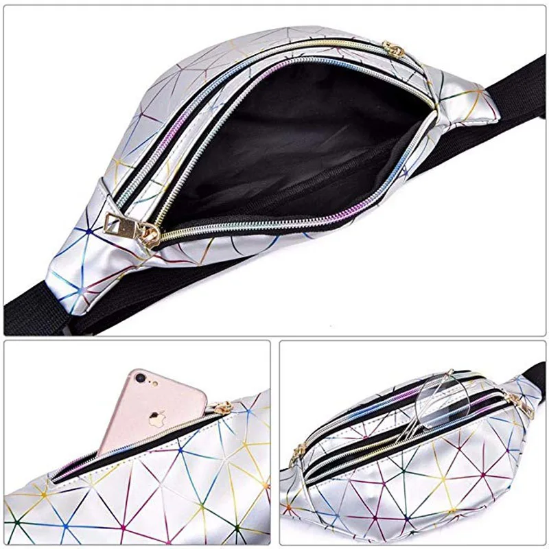 Поясная Сумка женская голографическая забавная сумочка розового и серебристого