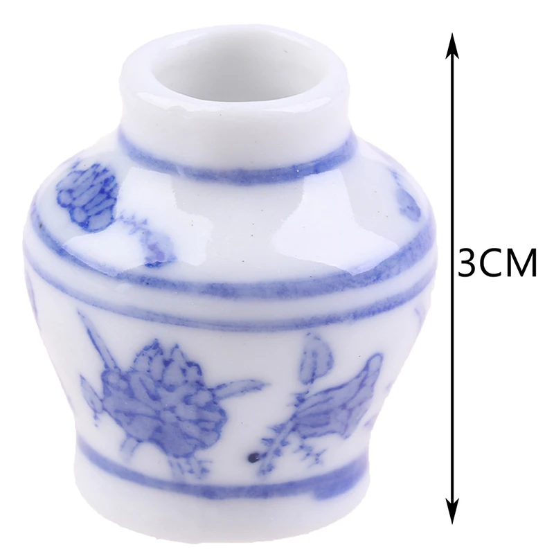 1 Set(2pcs) Mini Blue And White Porcelain Vase DIY Handmade Doll House Kitchen Ceramic Ornament Dollhouse Miniatures | Игрушки и хобби