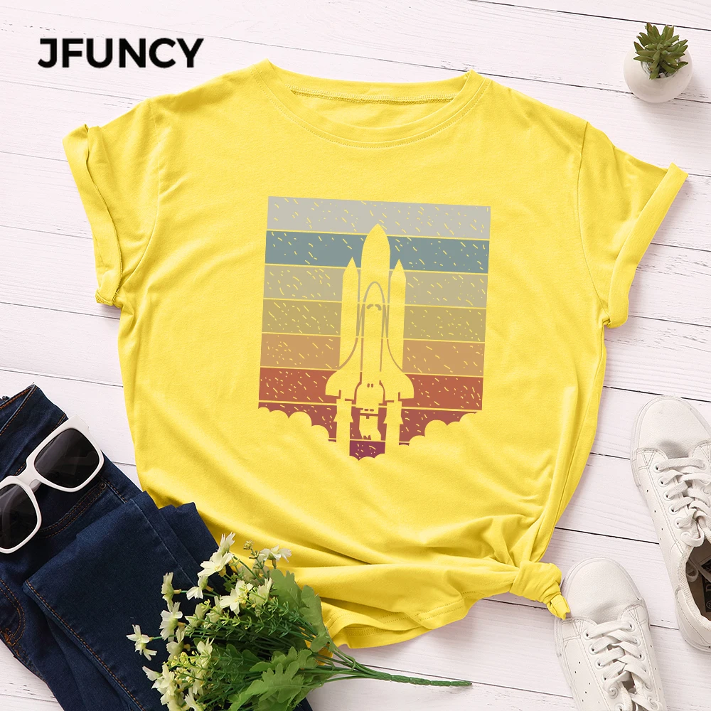 

JFUNCY Plus Size Summer Men Women's T-shirts 100% Cotton Short Sleeve Loose T Shirt Printed Woman Tshirt Female Tee Top
