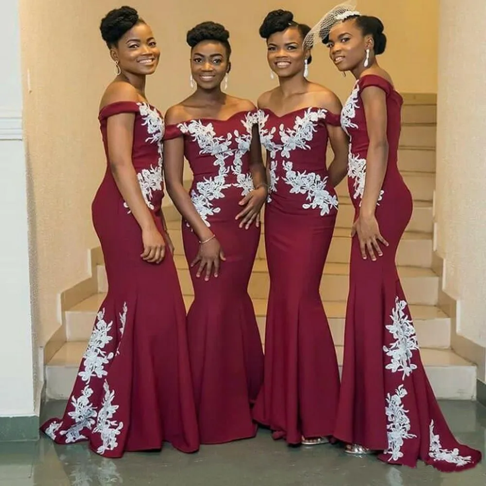 

Custom Made Mermaid Burgundy Bridesmaid Dresses Formal Gown Black Girl Maid Of Honor Dresses Party Prom Dresses