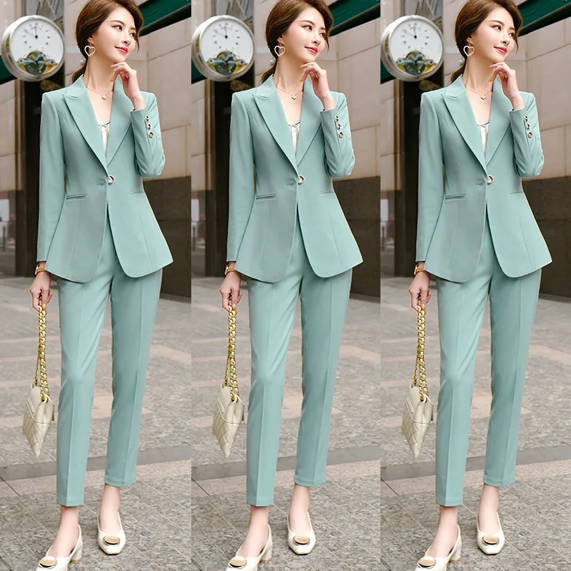 Light green / black suit suit goddess Fan Chunqiu new fashion temperament Korean small suit jacket professional wear two-piece