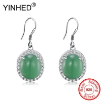 yinhed luxury vintage natural green chalcedony drop earrings for women real 925 sterling silver fashion wedding jewelry ze088
