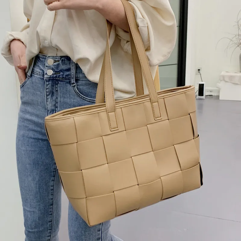 

Big Weave Tote Bags for Women Quality Pu Leather Shoulder Bag Large Woven Shopper Bag Ladies Luxury Brand Designer Handsbags Sac