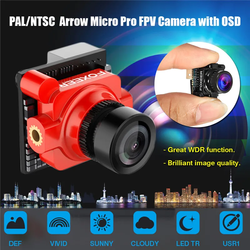 Foxeer Arrow Micro Pro 1/3" CCD 1.8mm M8 Lens 4:3 600TVL PAL/NTSC FPV Camera with OSD Black/Blue/Red - купить по выгодной