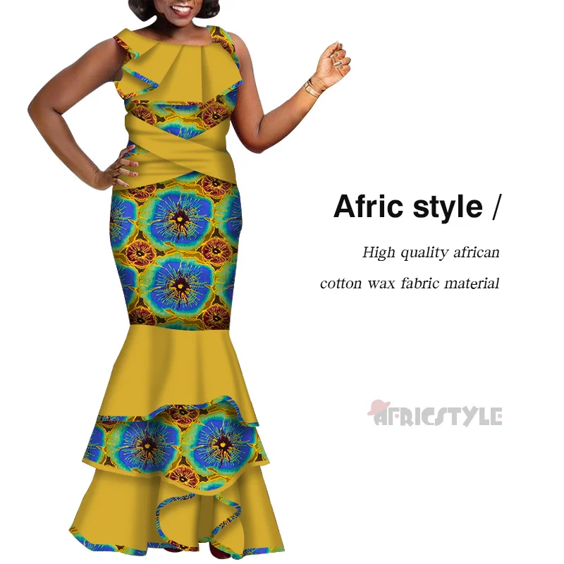 

Платья Дашики традиционное Африканское платье без рукавов с воланами для женщин на заказ юбка костюм модель WY6035