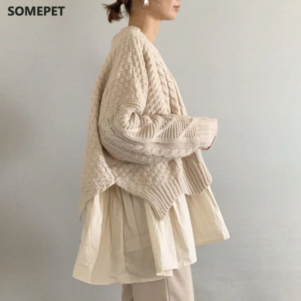 

Fall/winter New Style Round Neck Pullover Regular Loose Sweater Trendy Casual Student Daily Sweater Outer Wear Japanese