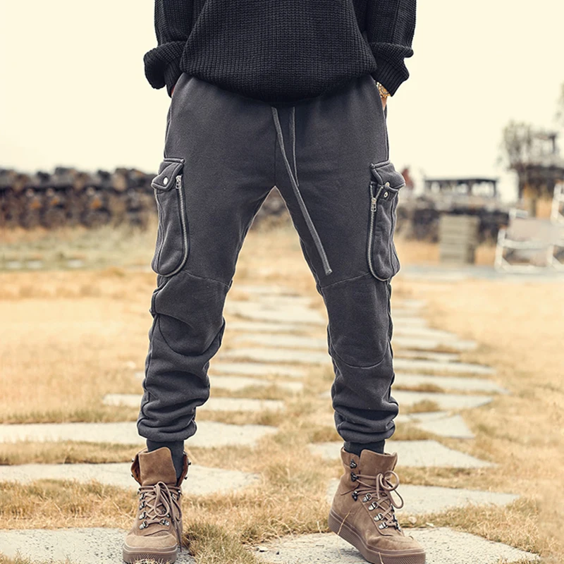 

Spring new washed fleece tooling pocket Leggings men's overalls guard pants men's sweatpants fashion k7017
