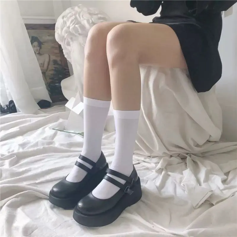 Модные женские носки черные белые бархатные JK длинные для девочек Однотонные