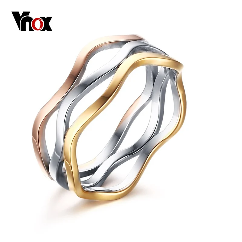 Vnox элегантные свадебные Кольца для Новинки для женщин модные 3 цвета Обручальные кольца Для женщин ювелирные изделия подарочная коробка