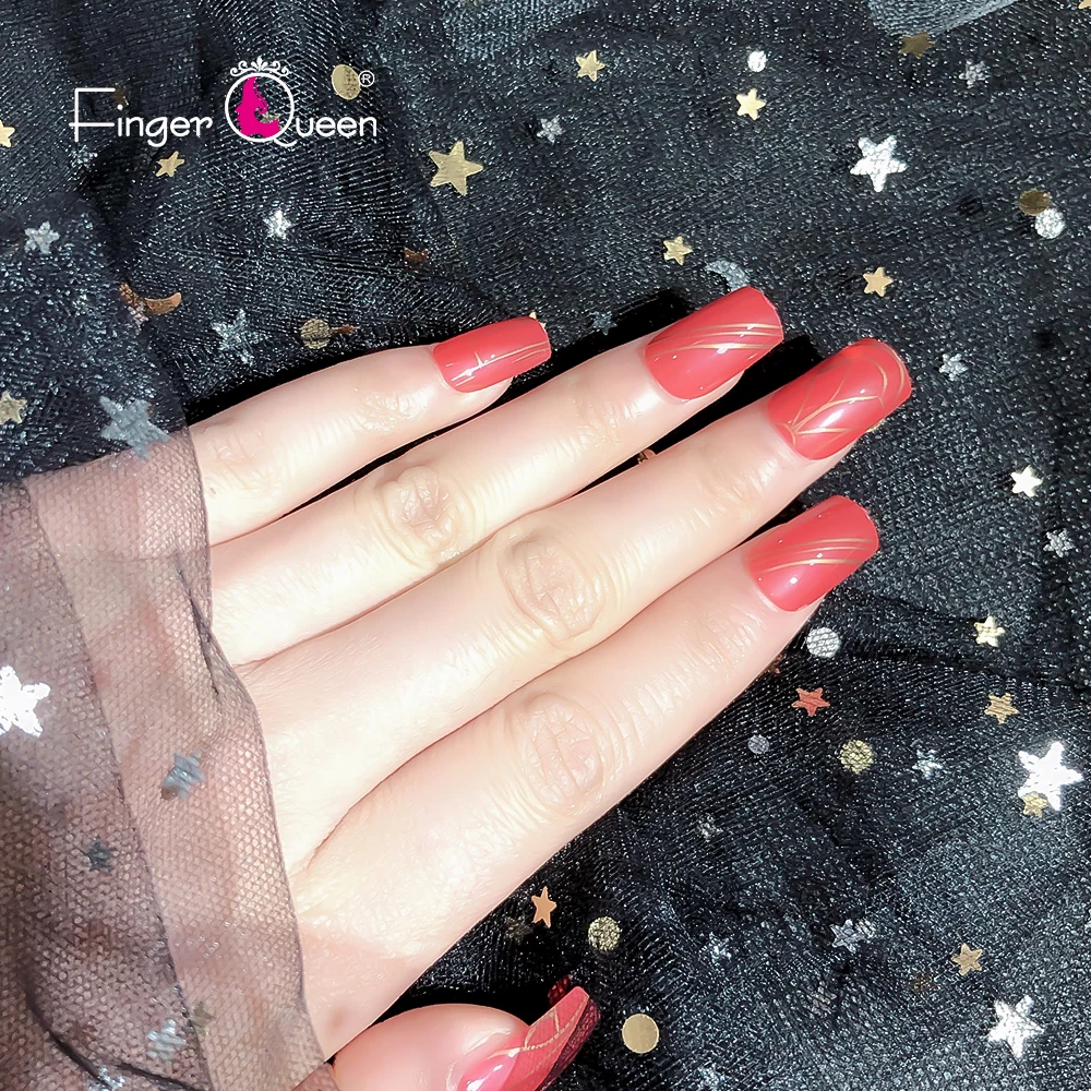 

Fake Nails For The Girls Press On Short Decorated Fingernails Designs Acrylic Kit Hand Sticker Korean Red Women's Baby Boomer