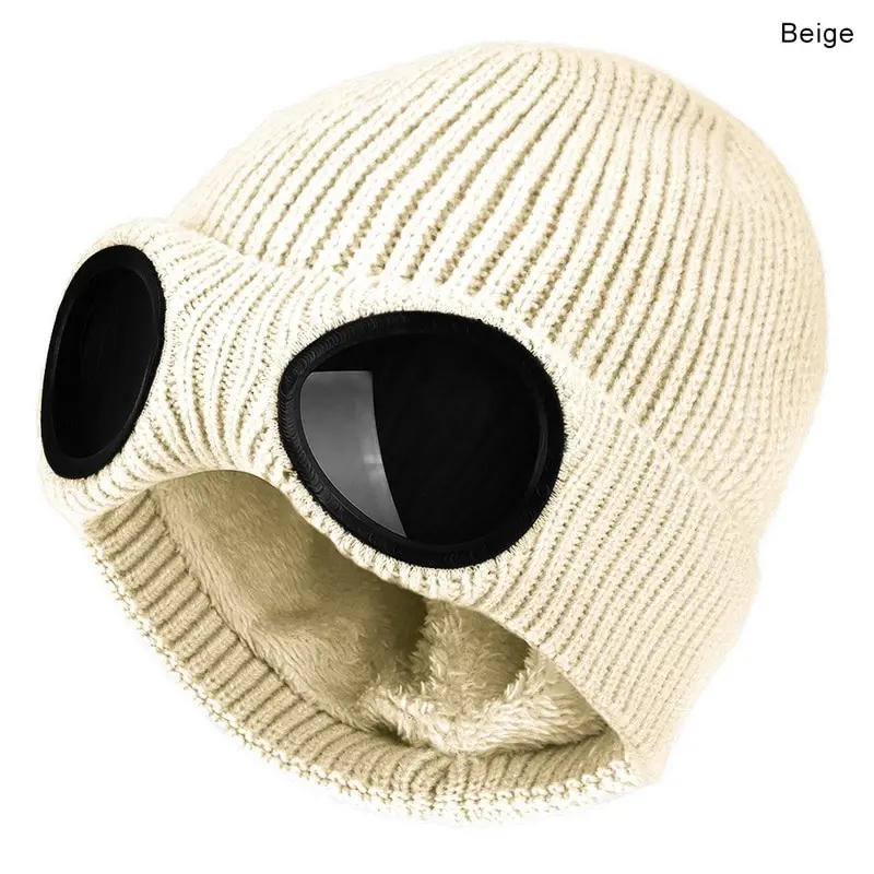 

Winter Warm Knit Hats 2020 New Fashion Unisex Adult Windproof Ski Caps with Removable Glasses Thicken Sports Multi-function Caps