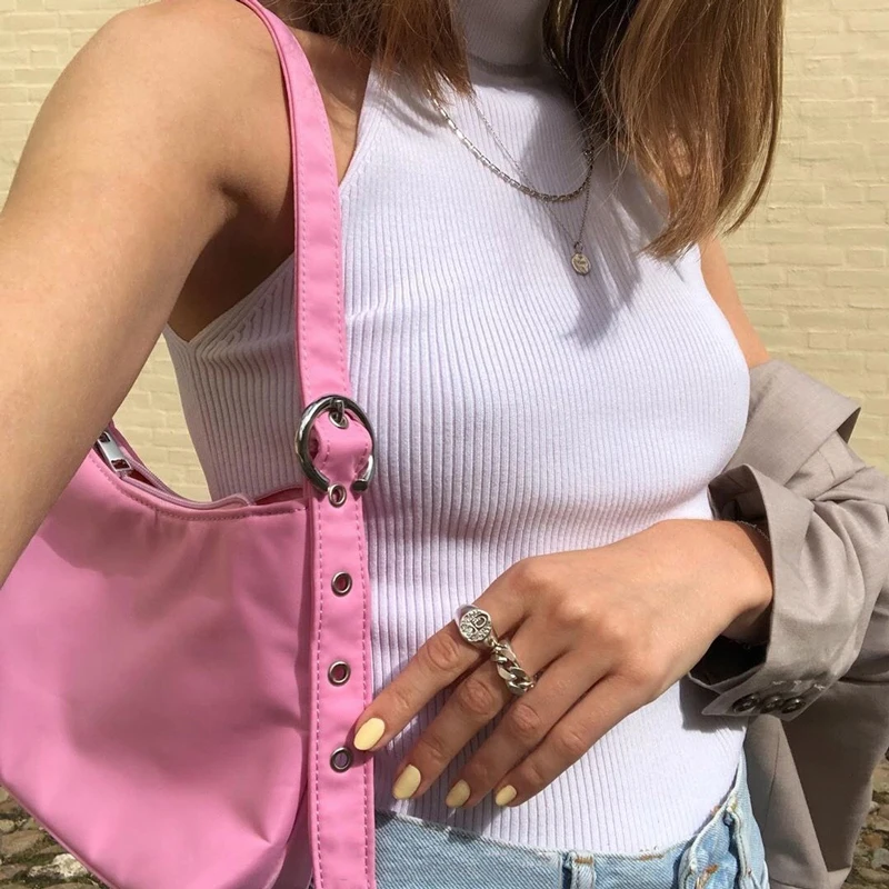 

Candy Color Nylon Female Portable Handbags Small Tote Elegant Women Hobos Shoulder Bag Fashion Ladies Baguette Underarm Bags