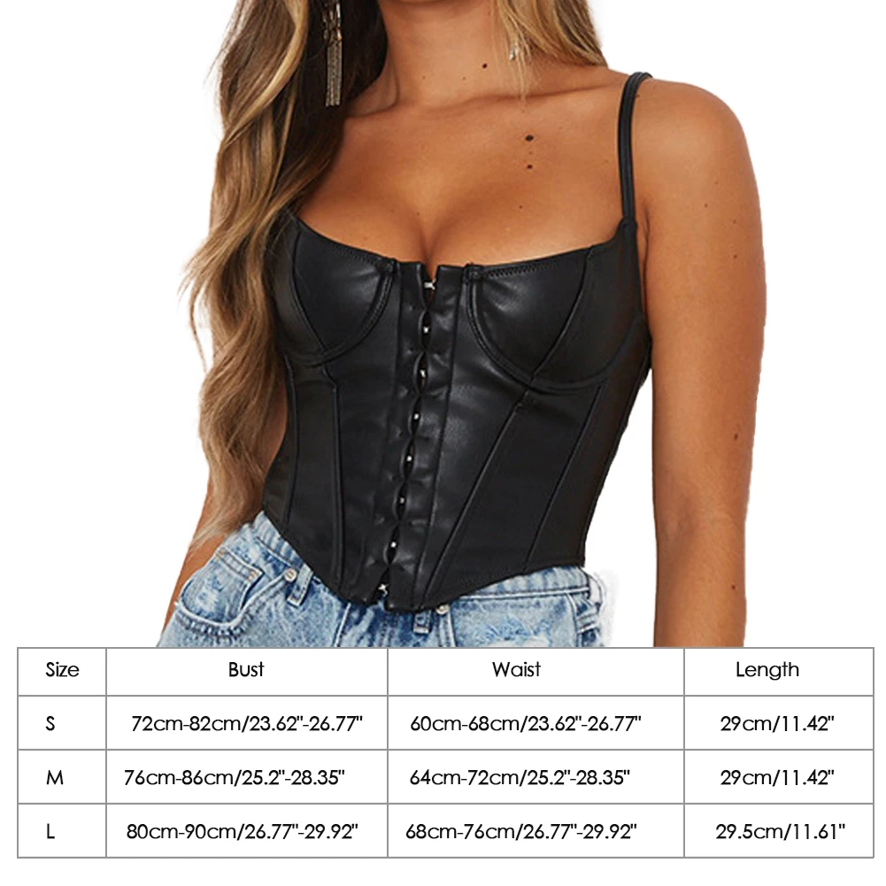 

Sexy Women Deep U-Neck Halter Sleeveless Solid Color Slim Camis Fashion Ladies Summer Punk Club Button Street Style Crop Corset