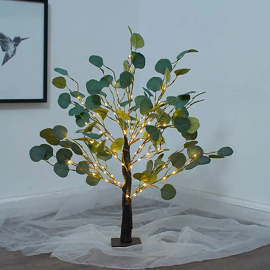 Luces artificiales para árbol de bonsái, 70CM, con batería, simulación de árbol de Navidad, hada, 90led, lámpara de mesa de hojas verdes
