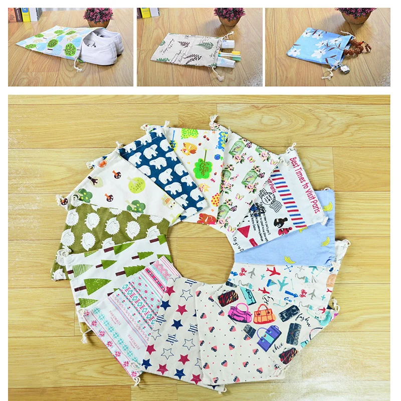 Портативная Женская винтажная сумка для покупок на шнурке из хлопка и льна