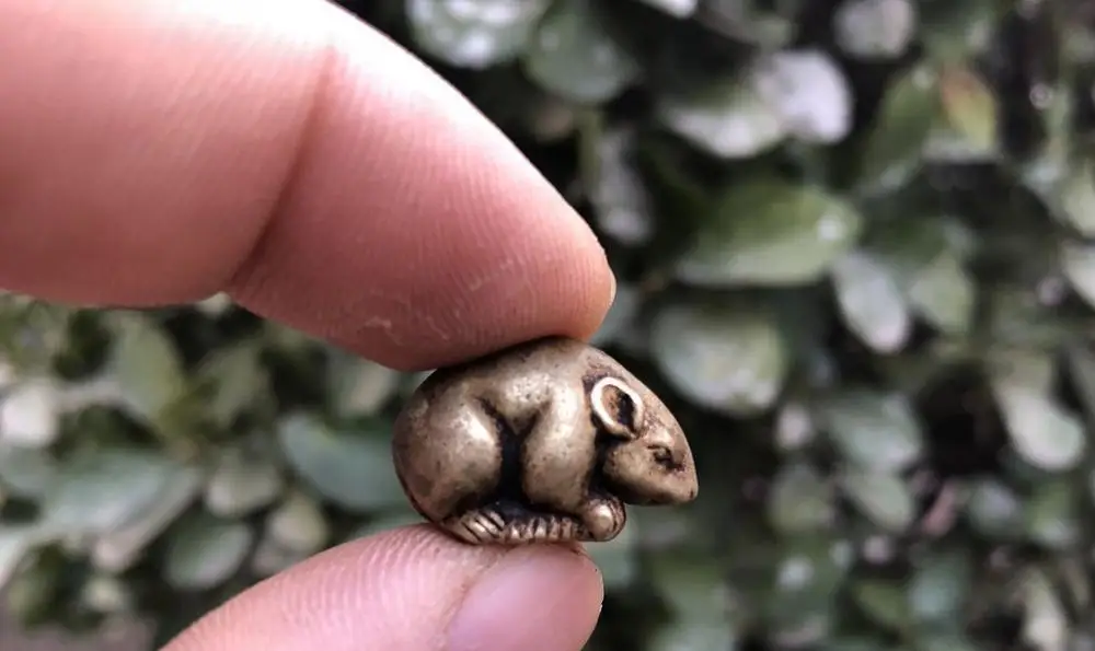 2 см 100% чистая бронза китайского зодиака животное мышь кошки мышки статуя амулет