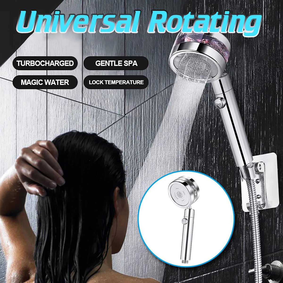 

Насадка для душа из нержавеющей стали, поворотная, двухсторонняя, с турбонаддувом, экономия воды, управление одной кнопкой