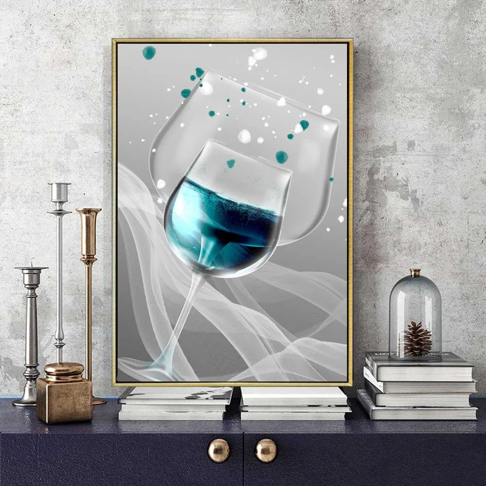 

Nordic Fashion Still Life Wall Art Wine Cup Posters Blue Wine Canvas Painting Prints Room Decor Pictures Bedroom Home Decoration