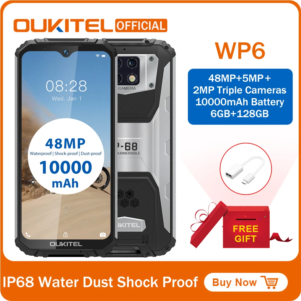 Смартфон OUKITEL WP6 6 3 дюйма 19 5: 9 водонепроницаемый камеры 48 МП + 10000 ГБ | Мобильные