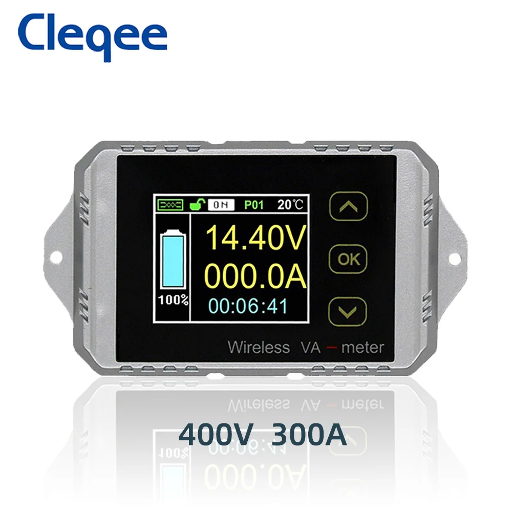 

Cleqee VAT4300 400V 300A Wireless Ammeter Voltmeter Battery Capacity Monitoring Coulomb Counter 12V 24V 48V Color Screen Meter