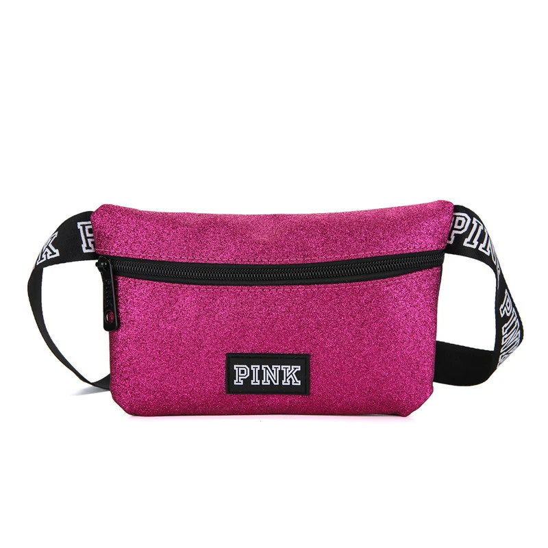 New PINK Bag Fanny Pack Girl Waterproof Sequin Heuptas Pink Waist Bag Mini Women Bum Beach Pockets Pouch Belt Solid Color images - 6