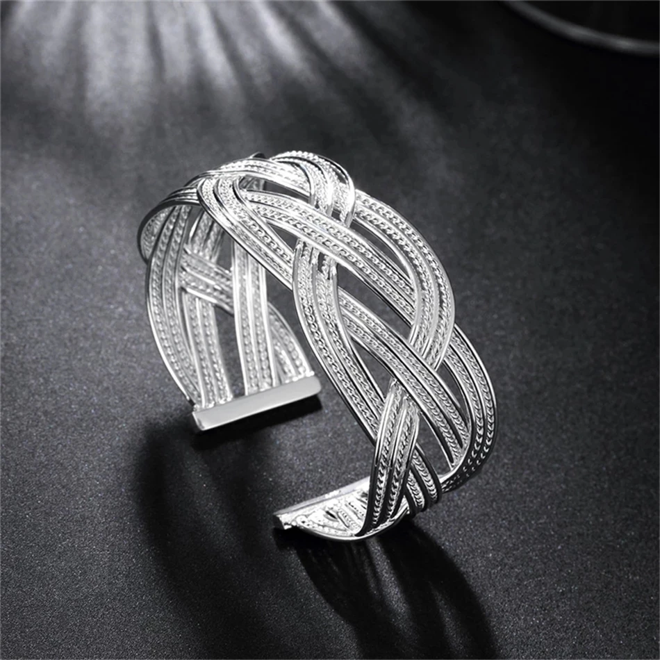 

925 Sterling Silver Interwoven Web Bangle Ring Set For Woman Wedding Engagement Party Fashion Charm Jewelry