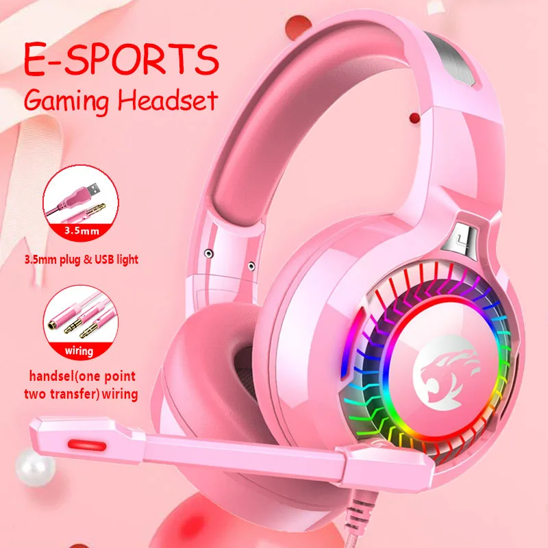 

Yulass Wired Gaming Headphones 3.5 RGB Stereo Large Headphone with LED Light