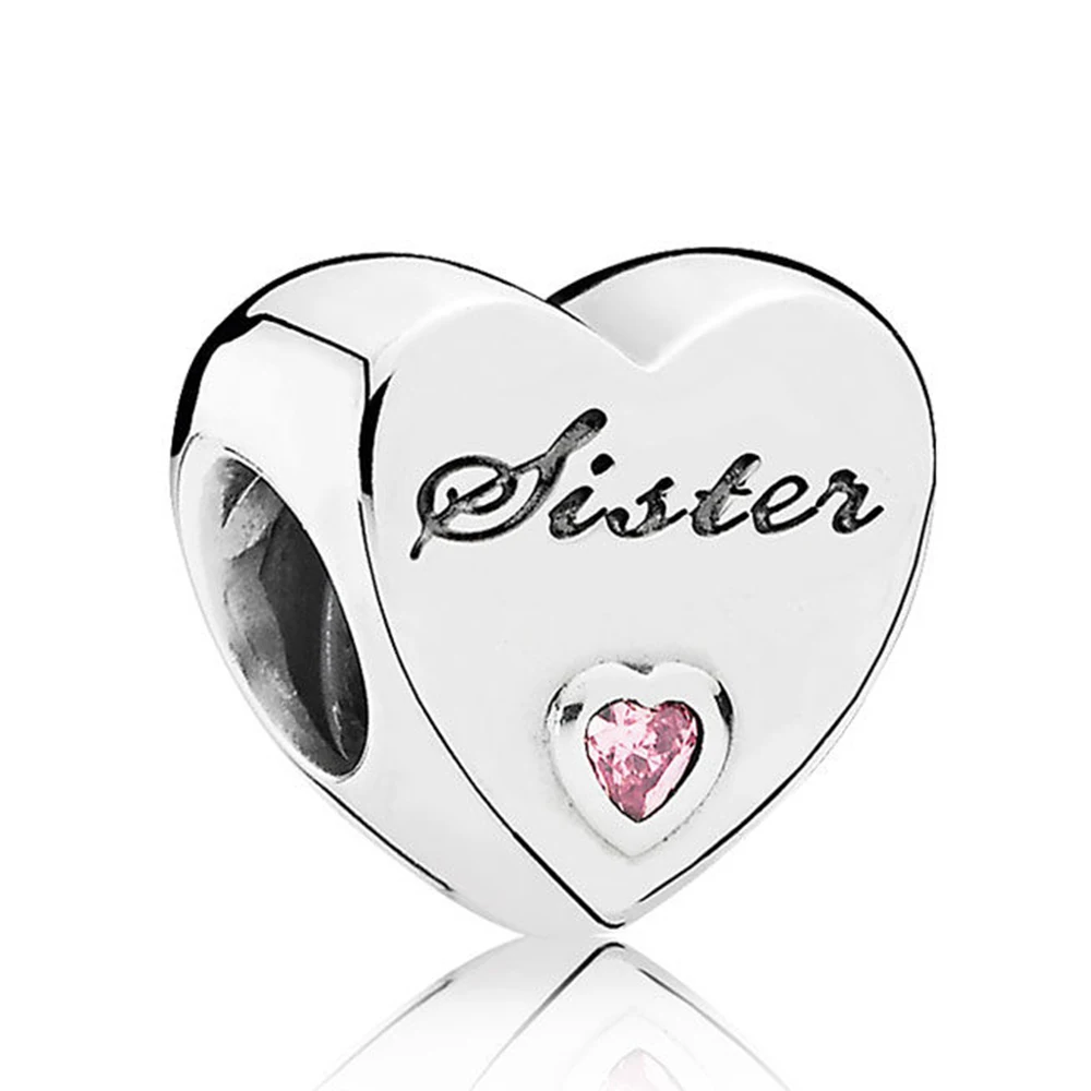 

Sister Heart Charm 100% Real 925 Sterling Silver Sister Charm Beads Fit Brand Bracelet Diy Jewelry