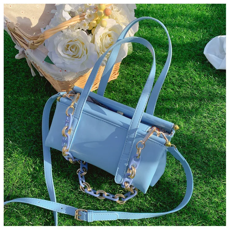 Fashion New Trend Designer Solid Candy Color Acrylic Chain Handbag Pu Leather Armpit Bag Womens Purses 2021