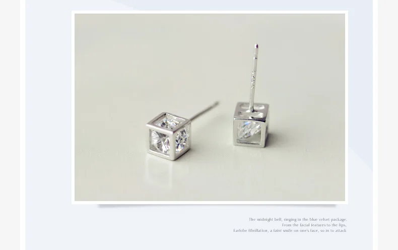 Женские серьги гвоздики серебряного цвета с квадратным фианитом|stud earrings|cute stud