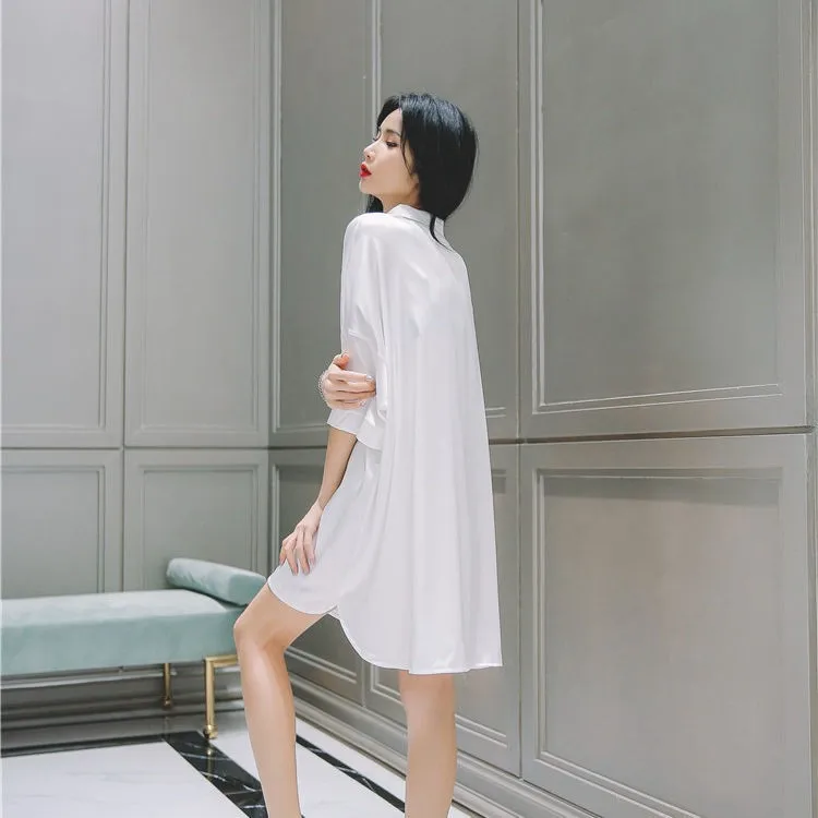 

Women Silky Nightdress Sleep Dress Satin Nightgown Nightwear White Sexy Sleepwear Intimate Lingerie Soft Home Clothes Homewear
