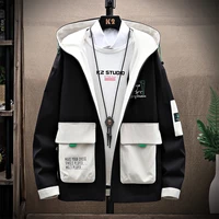 2022 spring autumn mens casual hooded jackets and coat outwear silm patchwork windbreaker streetwear hip hop youth tops clothing