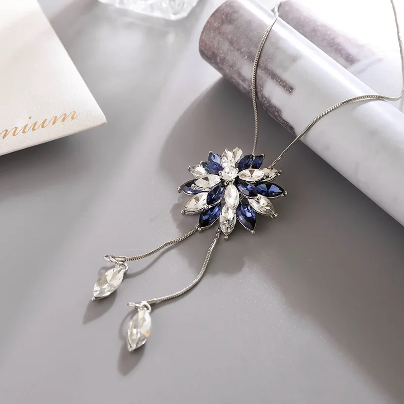 Женское зимнее длинное ожерелье цепочка на свитер Модная тонкая металлическая