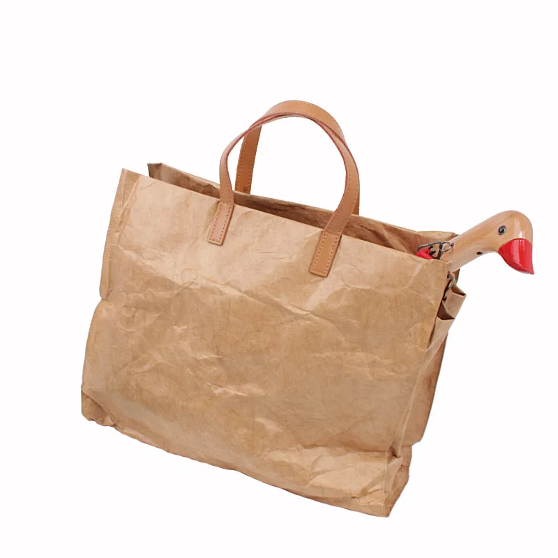 

Washed brown paper single-shoulder women retro Japanese art style cross-body bag with large business documents