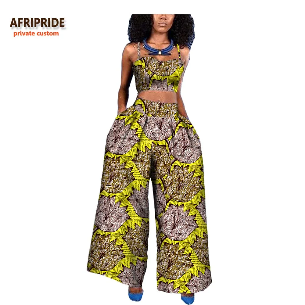 18 женщин 2 шт костюм Африканский стиль AFRIPRIDE Частный заказ без рукавов Холтер короткий топ+ лодыжки-длина широкие брюки костюм A722646 - Цвет: 345X