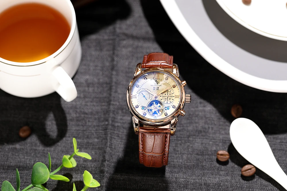 Бренд Orkina Tourbillon Мужские механические часы светящаяся Автоматическая Дата Натуральная кожа ремешок мужской платье часы механические стимпанк