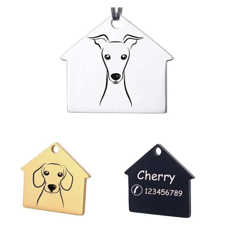 

House Shape Dog Cat Tag Anti-lost Carve Personalized Pet ID Dog Tags Puppy Collar Stainless Steel Pets Nameplate Customized