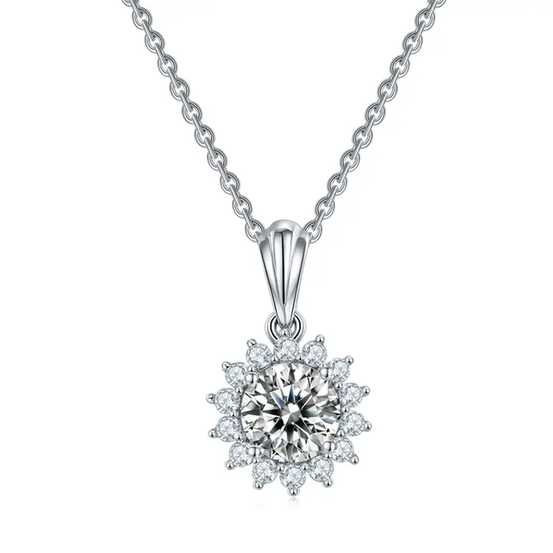 

Jazaz Fine Real 1 Carat Moissanite Sun Flower Pendant Necklace For Women Lady 100% 925 Sterling Silver Wedding Sparkling B01373